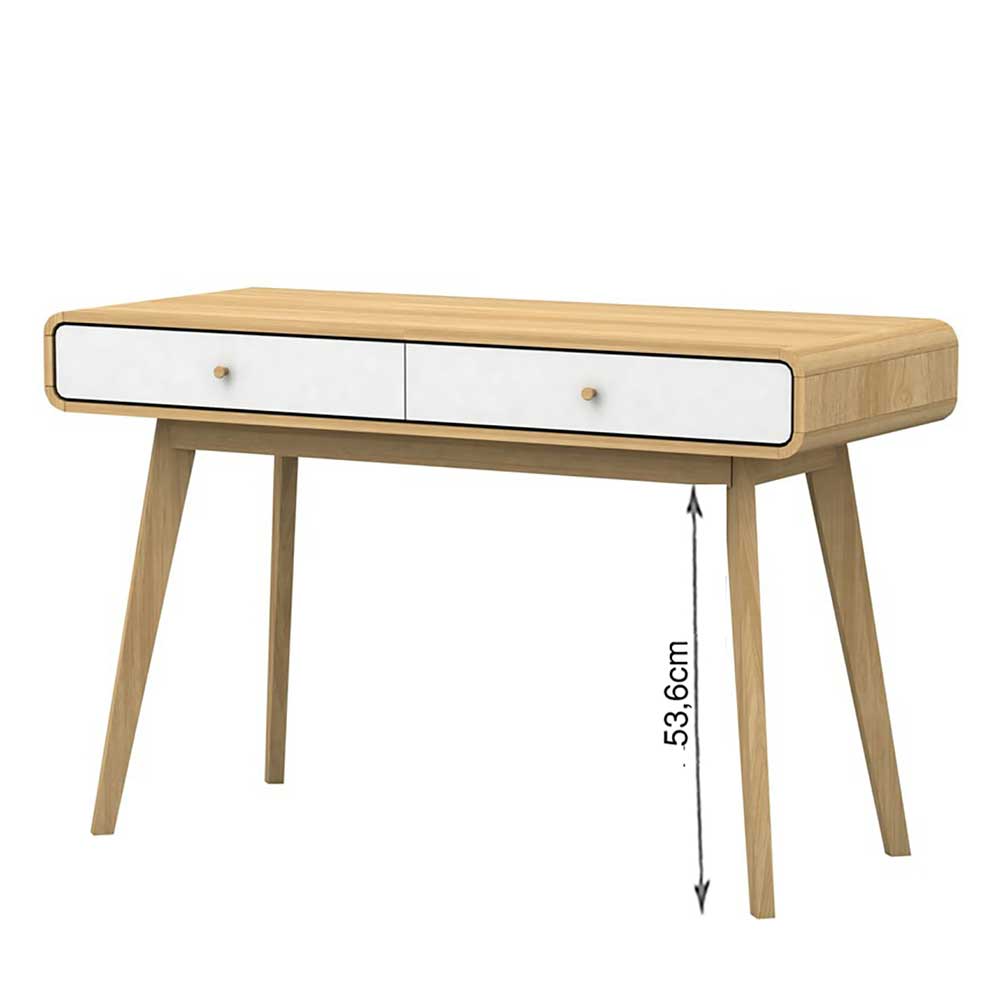 Skandi Design Büroschreibtisch Cendras in Weiß und Holz Naturfarben 120 cm breit