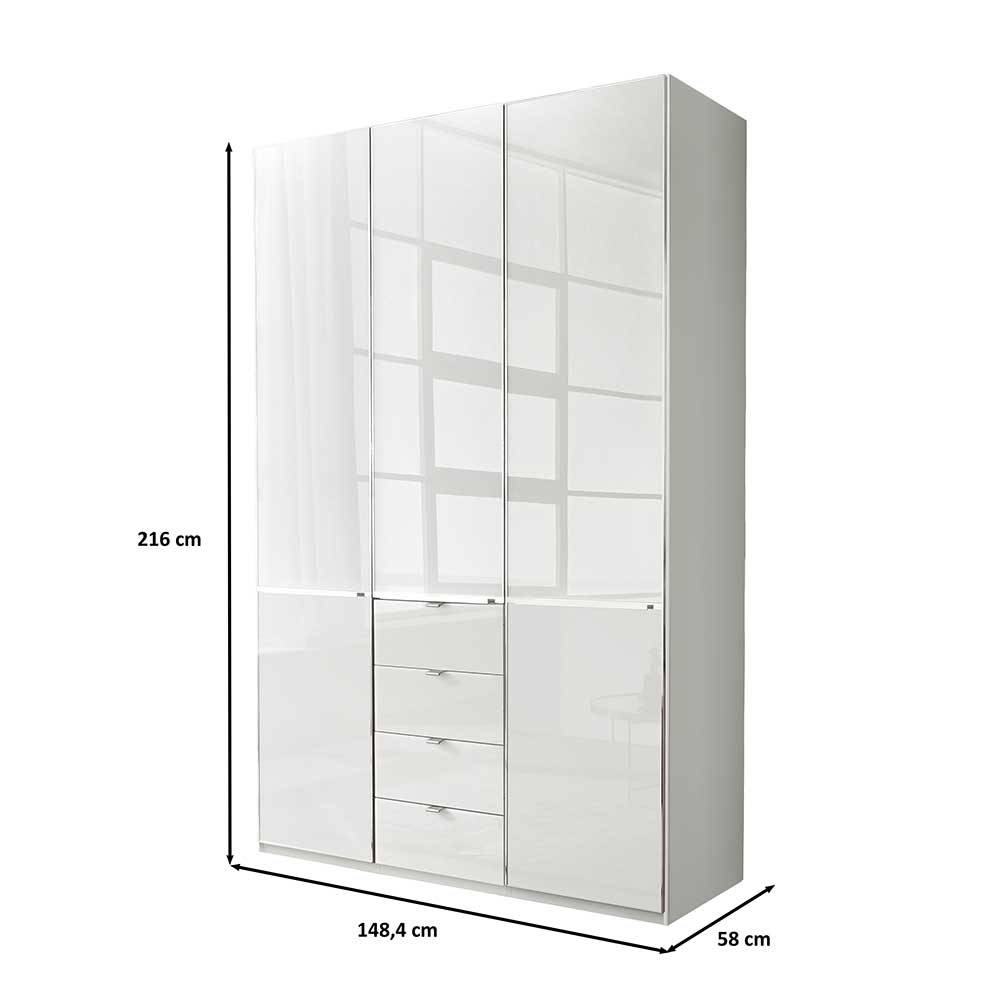 Kleiderschrank in Weiß Bean Front glasbeschichtet und 149 cm breit