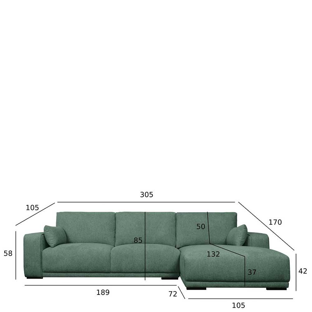 Ecksofa Juanpico in Grün mit drei Sitzplätzen