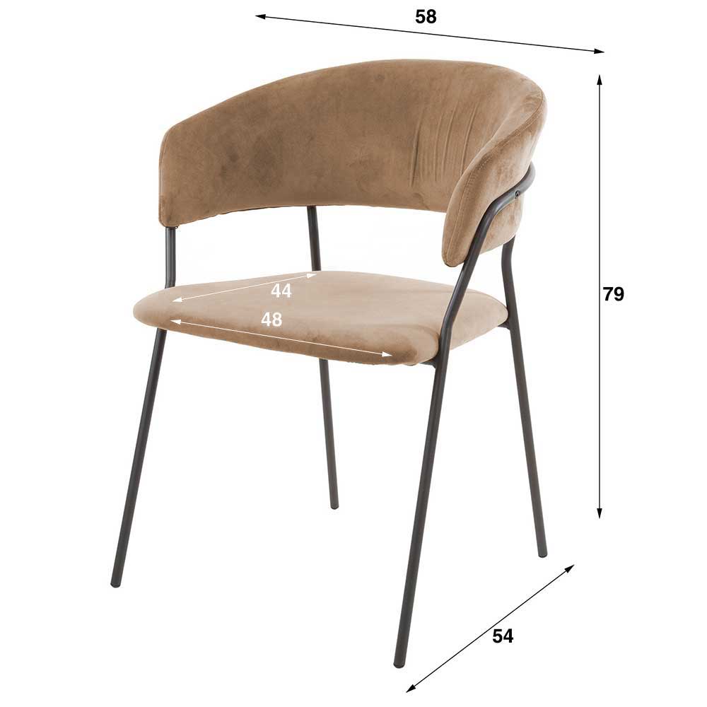 Samt Polsterstuhl Esszimmer Jenver in Beige mit Armlehnen (4er Set)