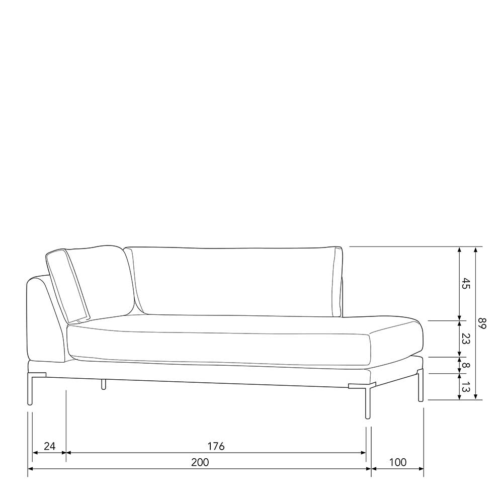 Modul Sofa Chaiselongue Taupe Udjaca 200 cm breit mit Vierfußgestell aus Metall