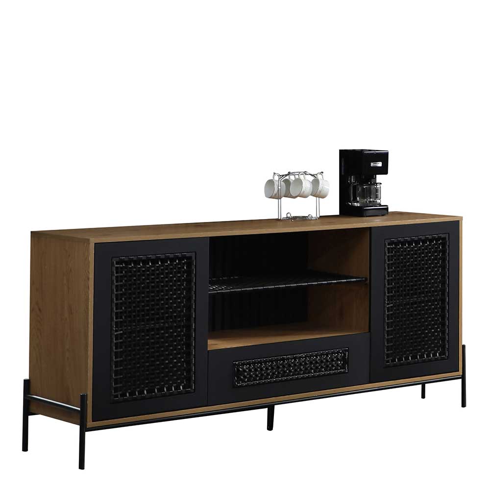 Retro Sideboard Rosdon in Schwarz und Holz Naturfarben