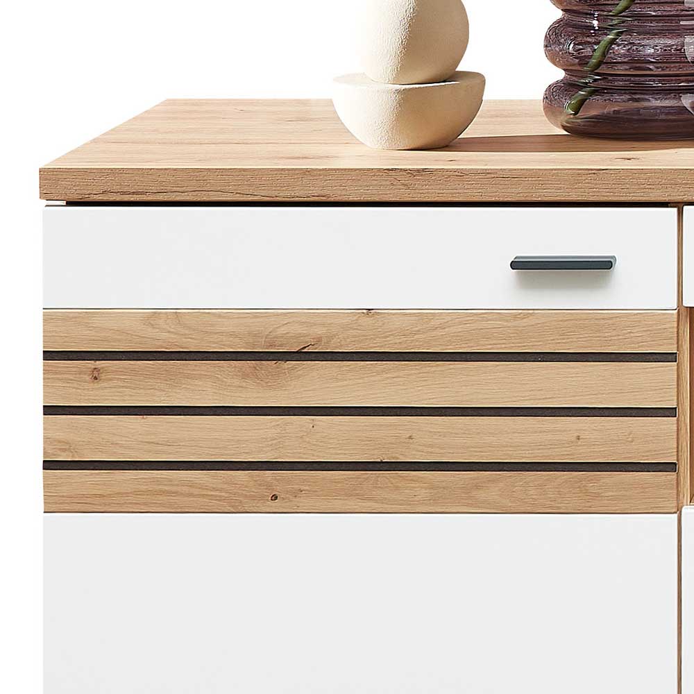 Esszimmersideboard 175 cm breit Luzie in Weiß und Wildeichefarben