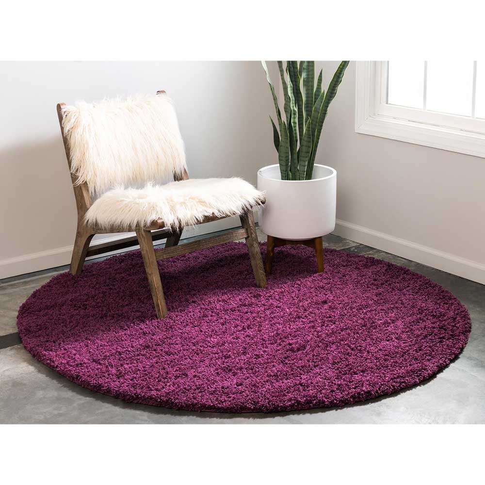 Runder Shaggy Teppich Fabrice in Aubergine-Lila - modernes Design