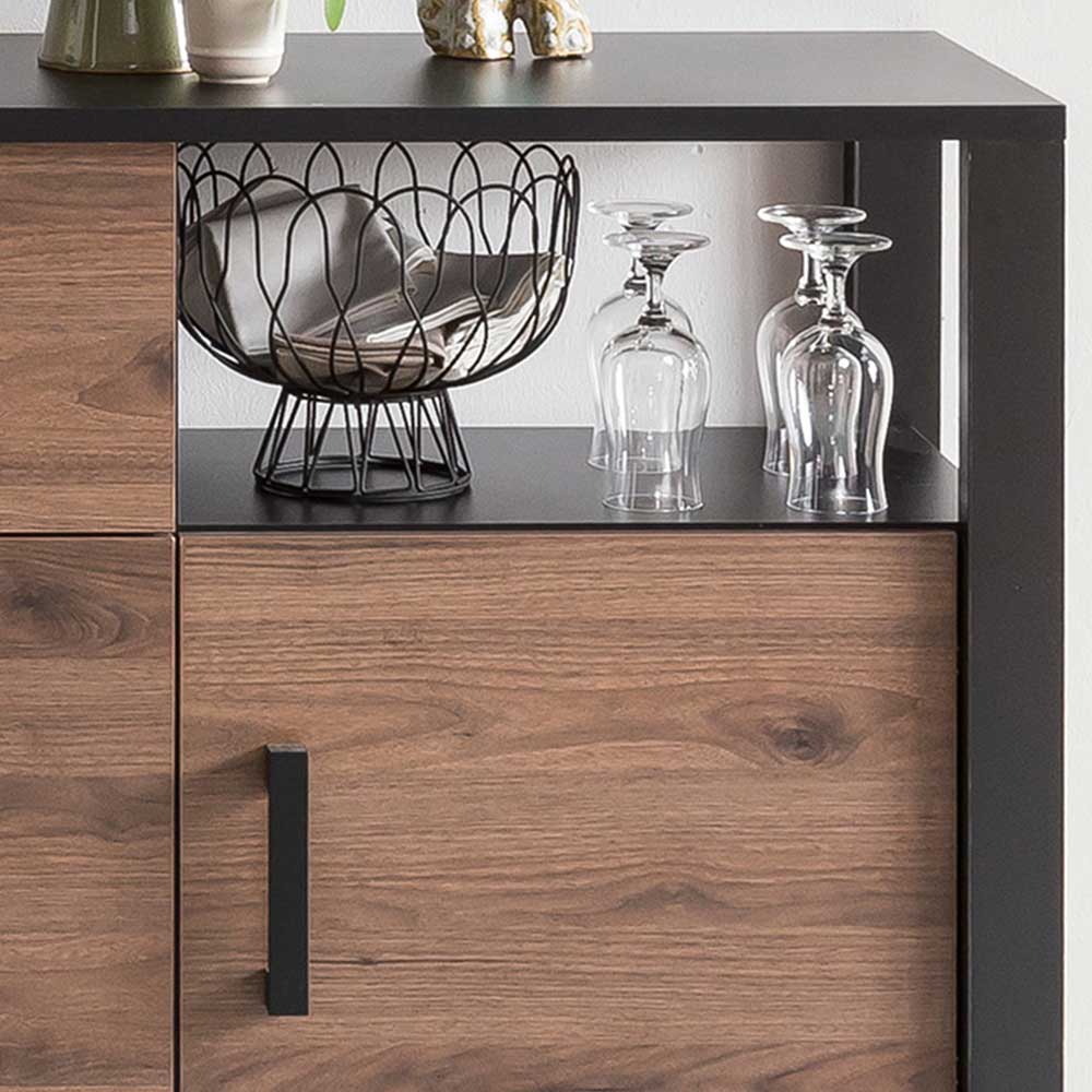 Teiloffenes Sideboard Besi in Nussbaumfarben und Schwarz