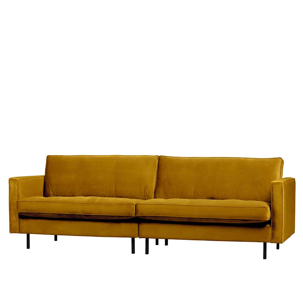 Retrostil Dreier Sofa Magoa in Ocker Samt 275 cm breit