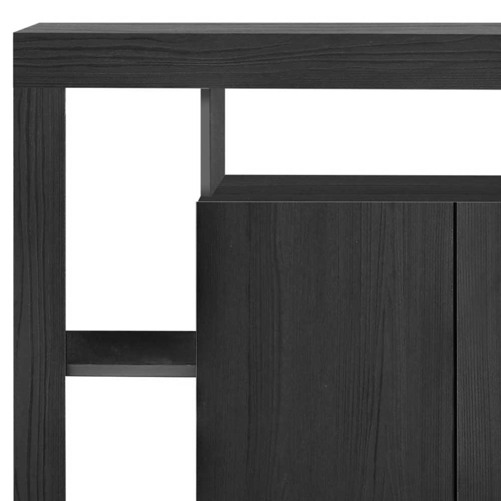 Schwarzes Sideboard Rajaco mit offenen Fächern 210 cm breit