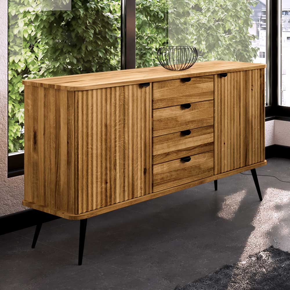 Sideboard aus massivem Holz Clantica mit Schubladen und Türen 144 cm breit