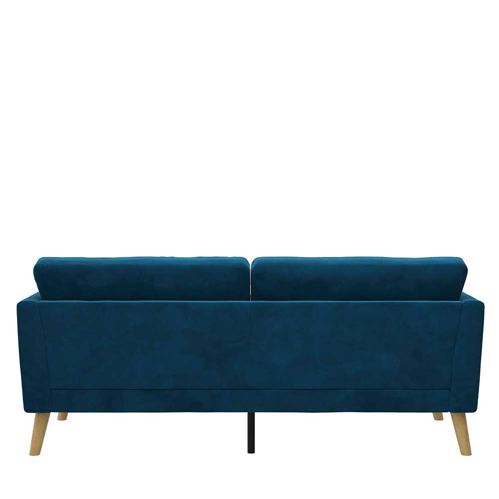 Retrostil Sofa Mutonios in Blau mit Vierfußgestell aus Holz