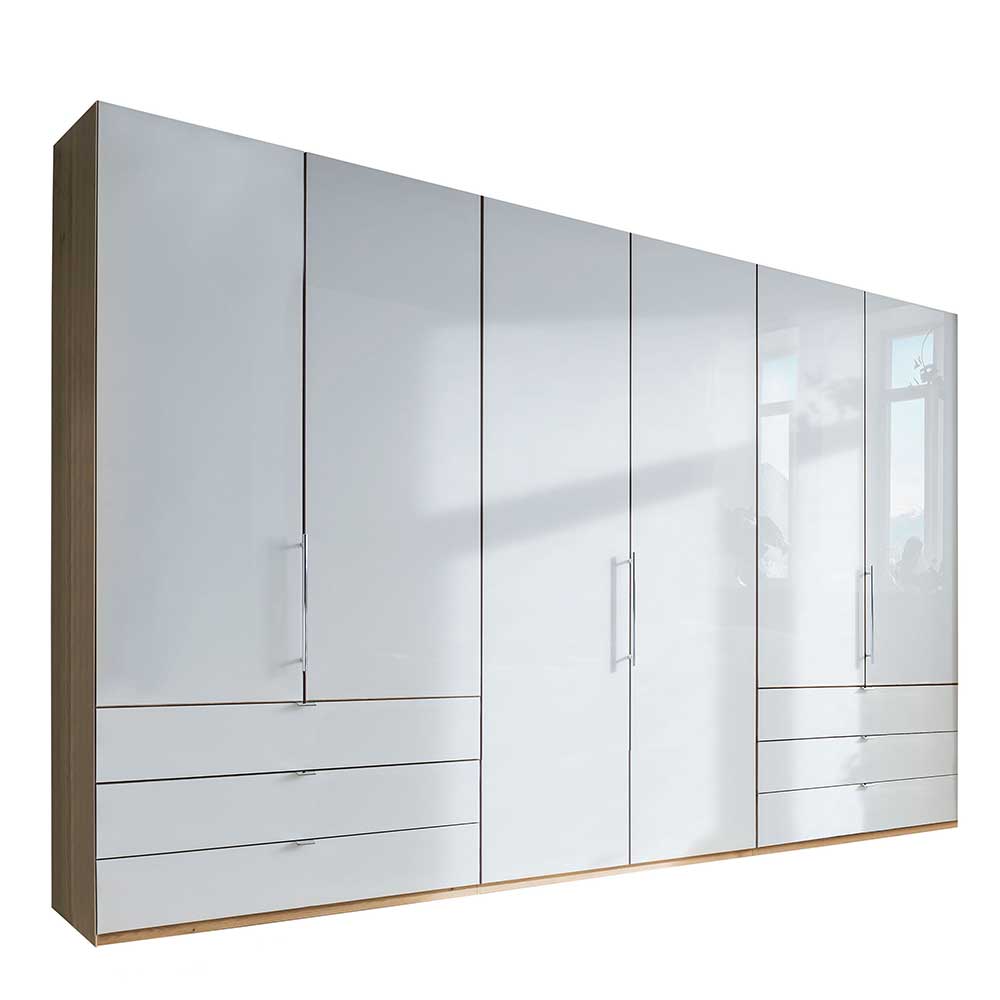 Falttüren Schlafzimmerschrank Waluva in Weiß und Eiche Bianco modern