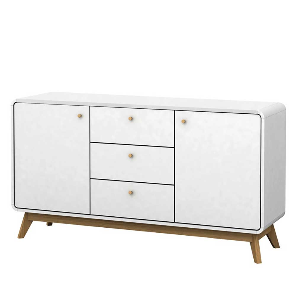 Weißes Skandi Design Sideboard Zedias mit drei Schubladen 140 cm breit