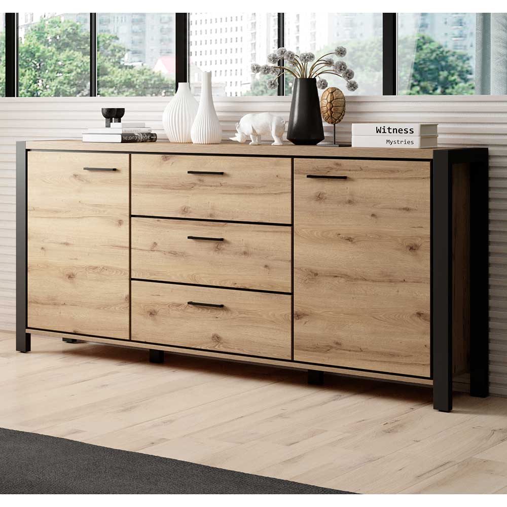 180 cm Sideboard Foxxy in Wildeiche Holzoptik und Schwarz