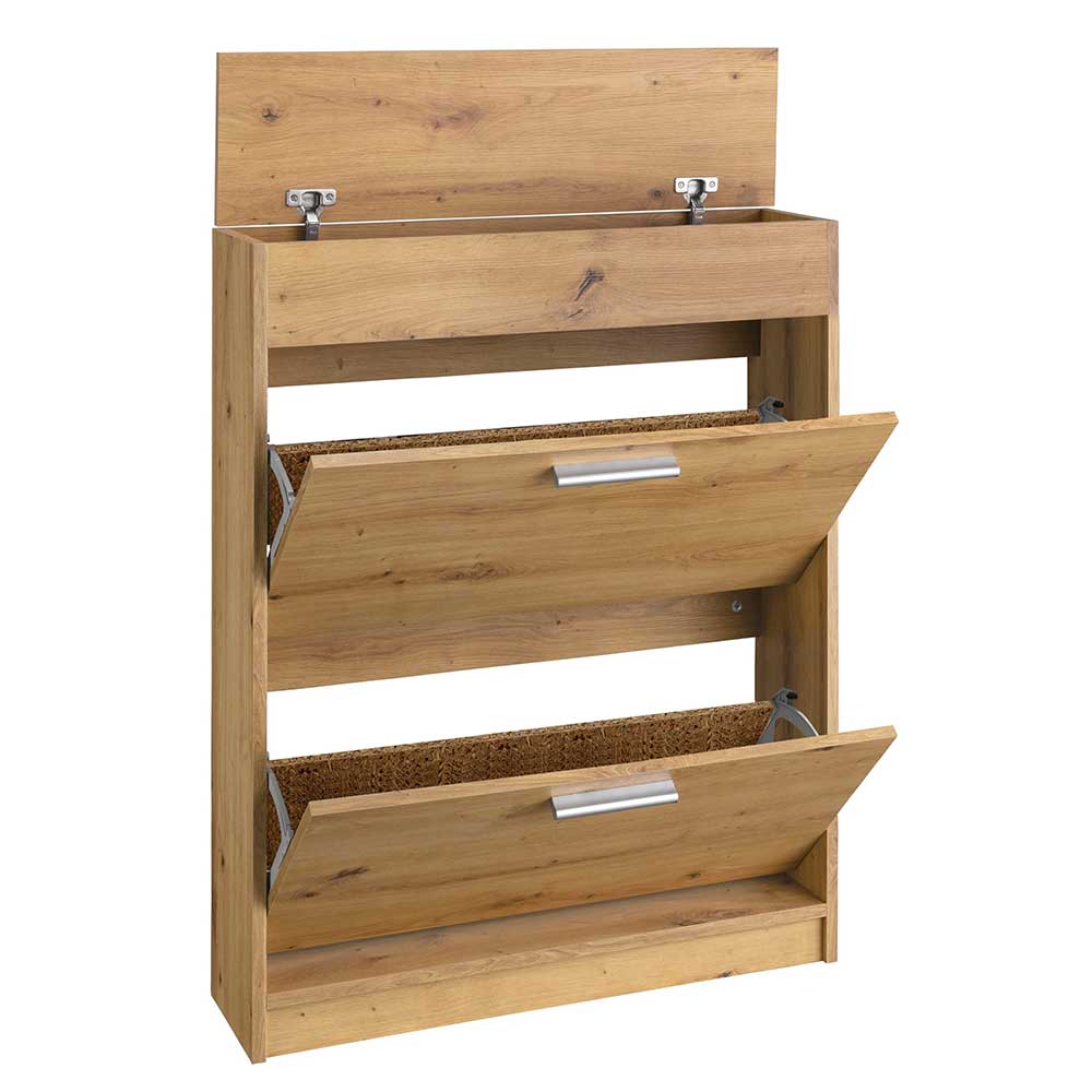 Holzoptik Schuhschrank Oladio mit zwei Schuhwalzen 75 cm breit