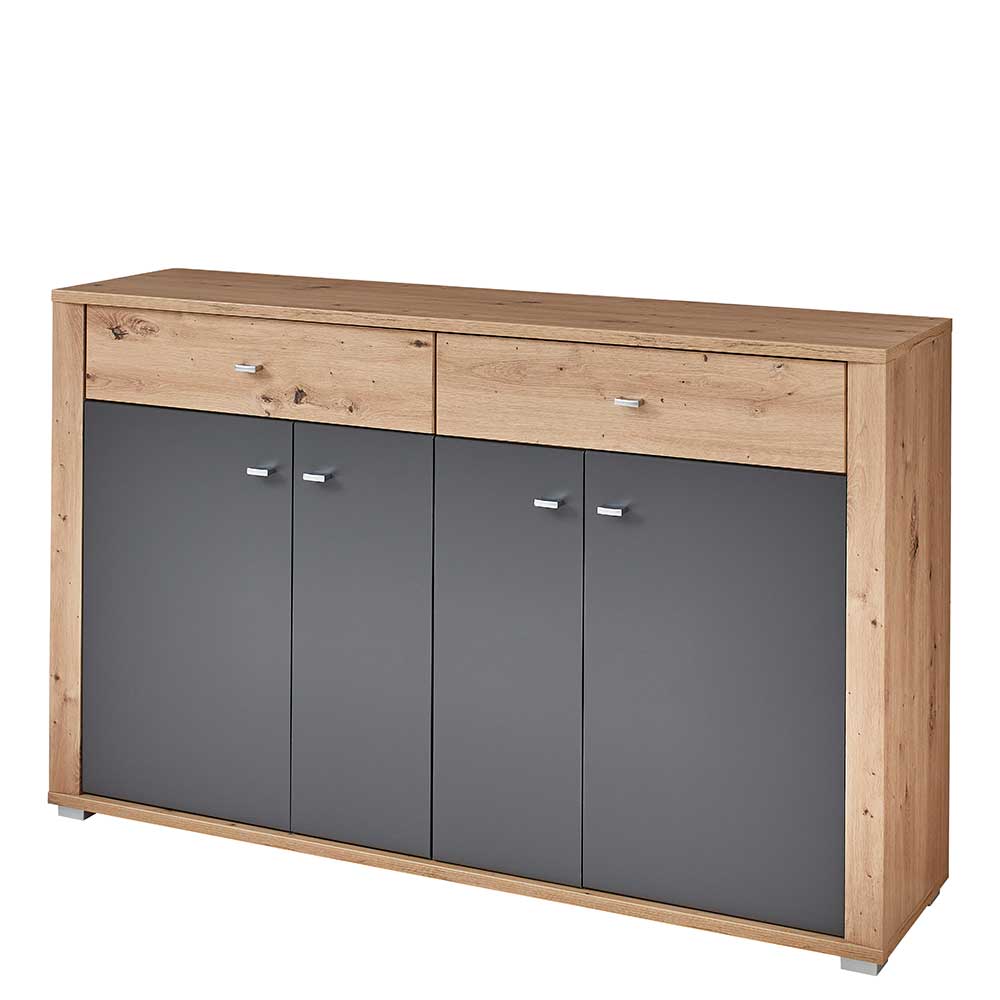 Sideboard Barossio mit zwei Schubladen in Wildeichefarben & Dunkelgrau