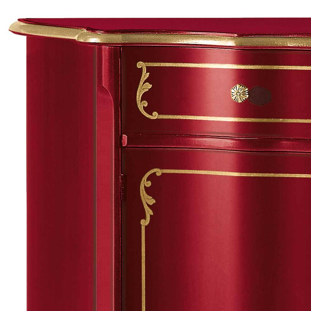 Anrichte Vera in Rot mit goldfarbigem Ornament Muster