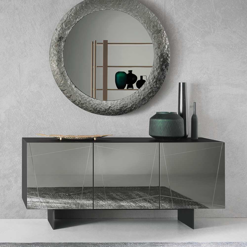 Luxuriöses Sideboard Tropinica in Grau - Anthrazit - Schwarz mit Spiegelglasfront