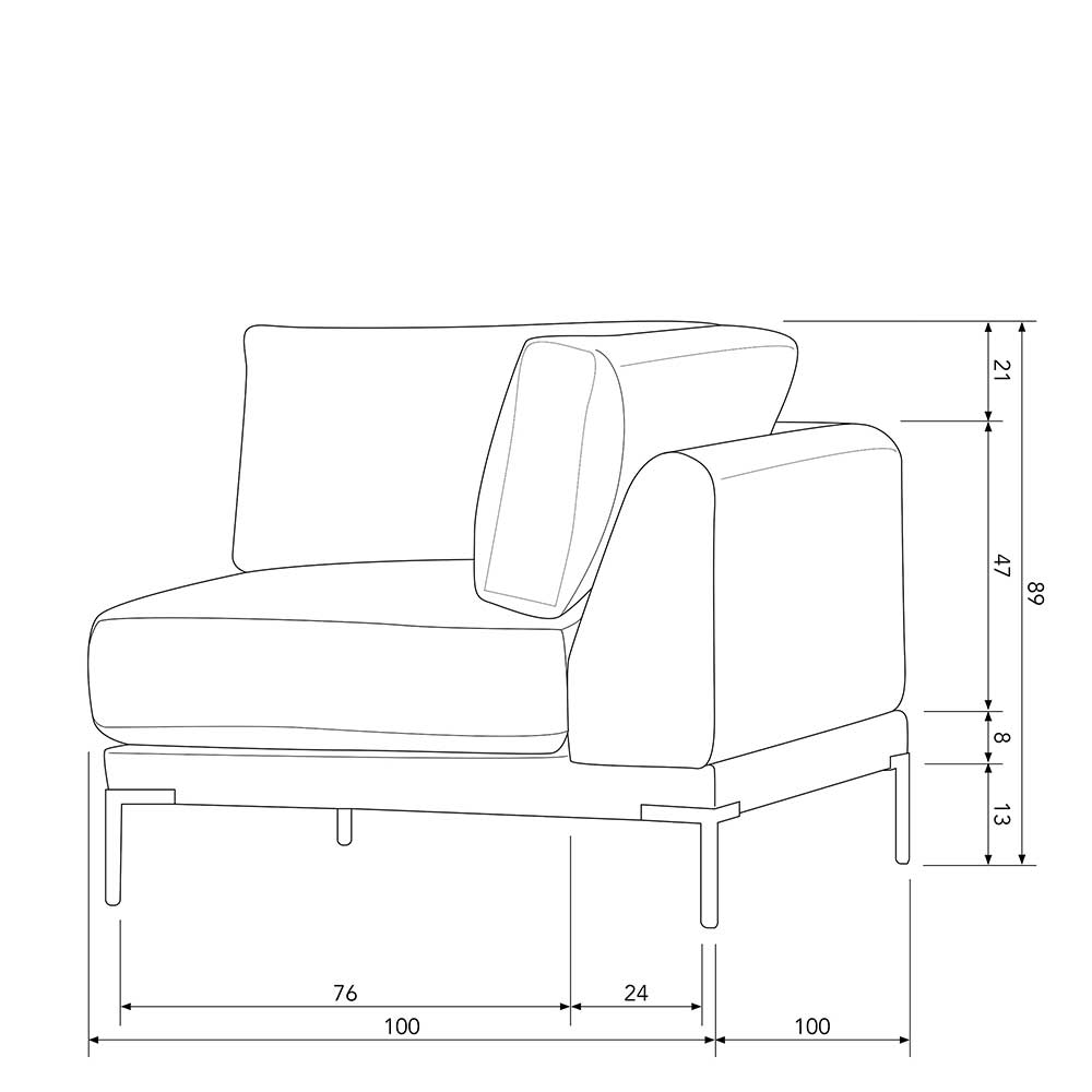 Eckelement Modul Sofa Rio in Braun mit Vierfußgestell aus Metall