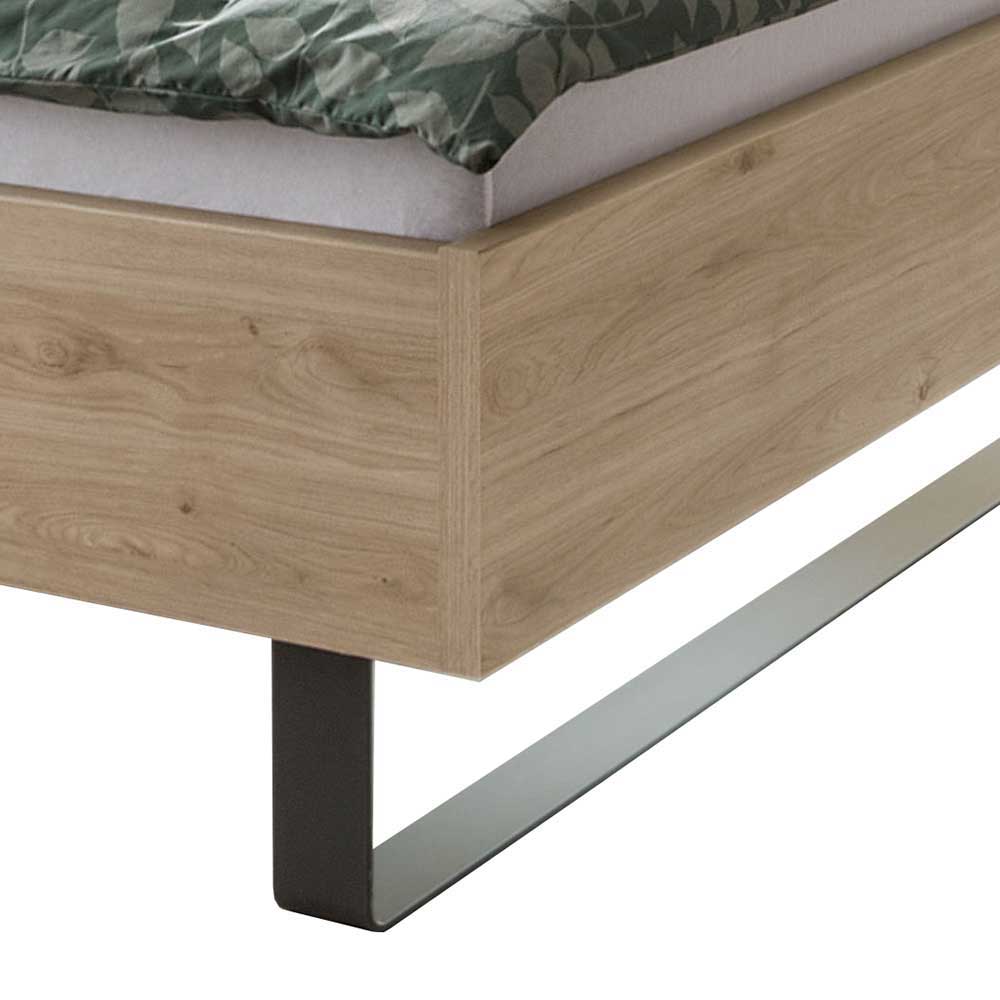 Doppelbett Bruvena in Eichefarben und Dunkelgrau mit LED Beleuchtung (dreiteilig)