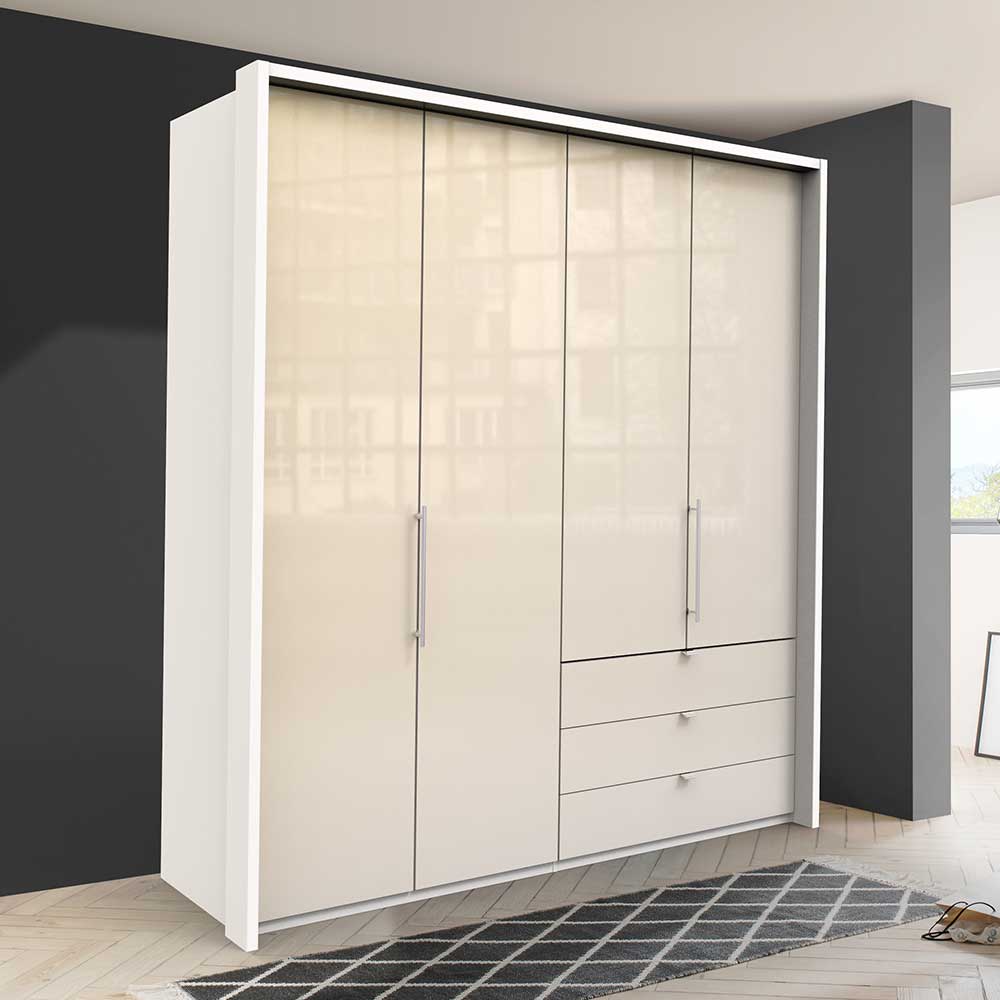 Falttürenkleiderschrank Invelita in Creme Weiß modern