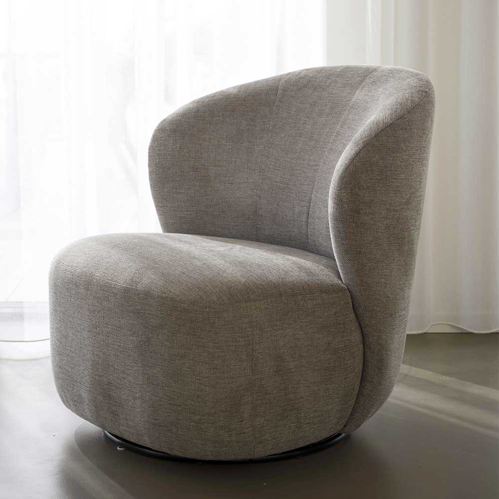 Moderner Skandi Sessel Chaira in Beige Webstoff drehbar