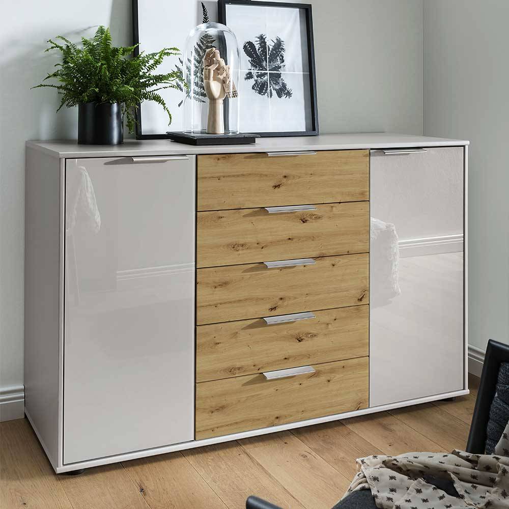 Esszimmersideboard Sabinu in Eiche Bianco und Hellgrau