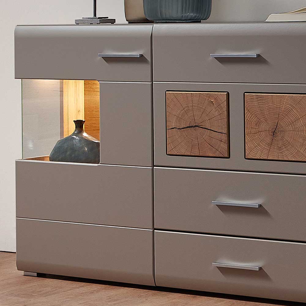 Design Sideboard Accadira in Grau und Eiche Optik mit Glas