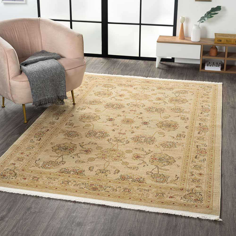 Teppich floral Bampoka im orientalischen Stil in Beige & Creme