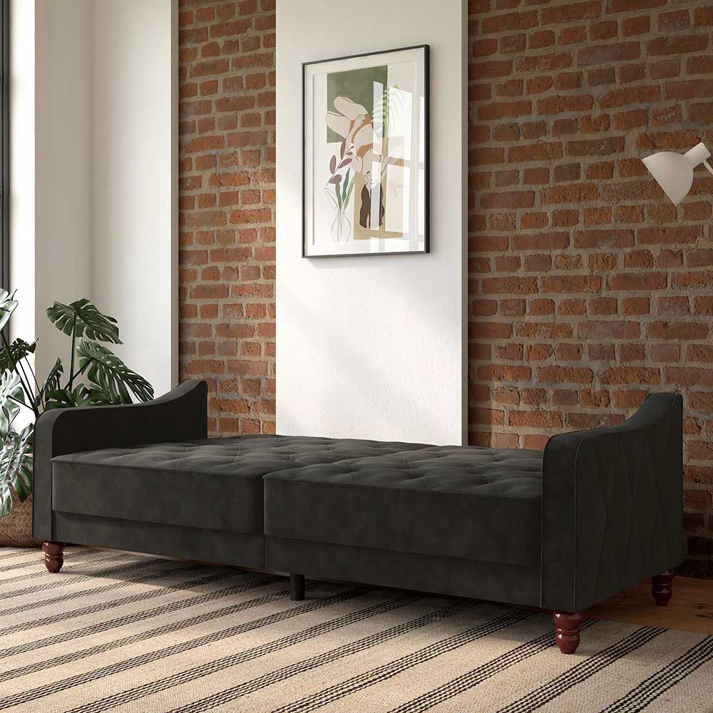 Ausklappbares Sofa Marena in Dunkelgrau Samt 207 cm breit