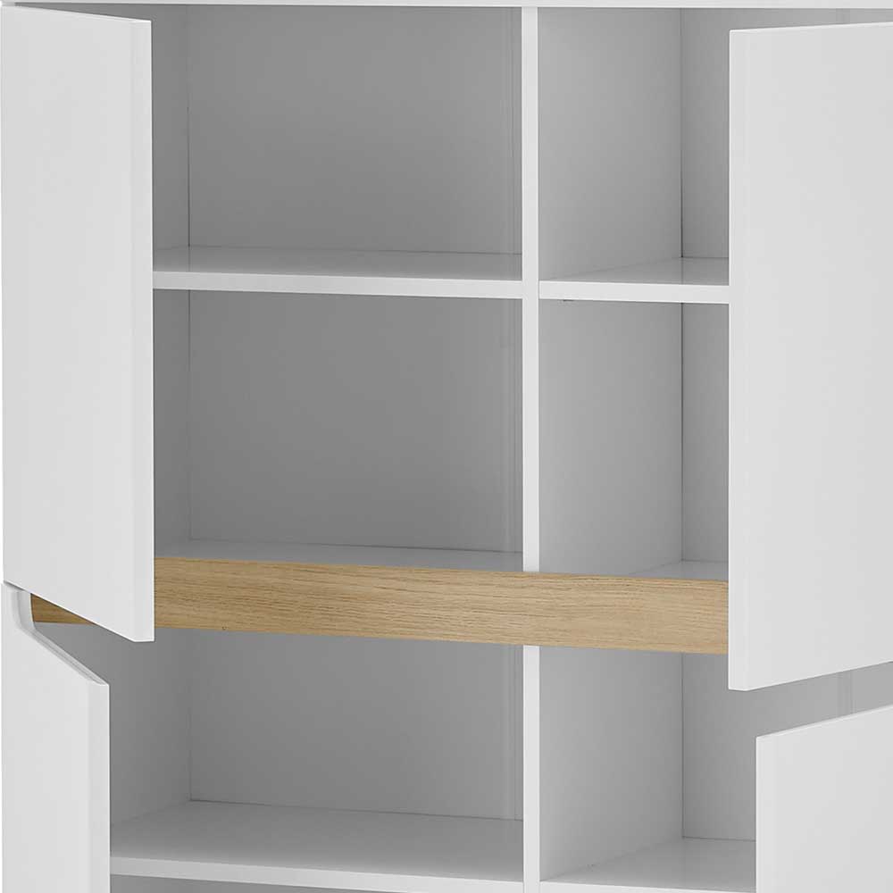 Skandi Design Highboard Jasturian in Weiß und Eichefarben