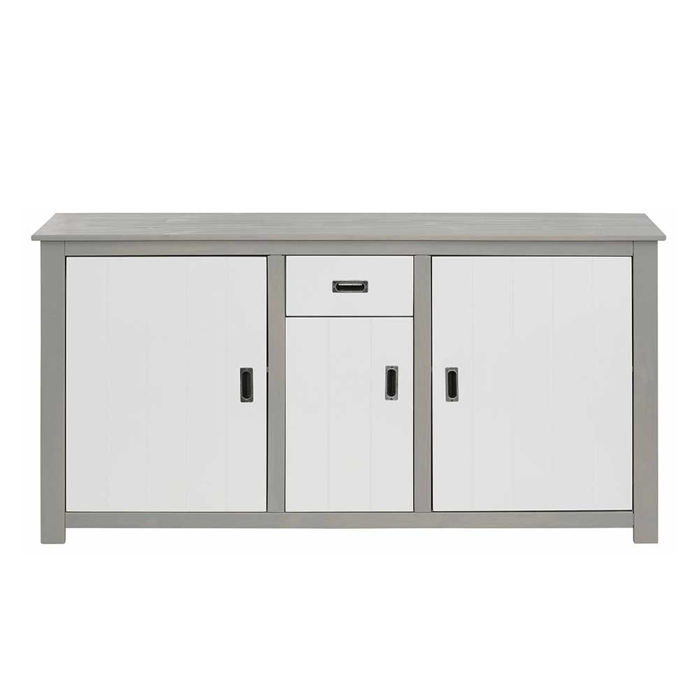 Massivholz Sideboard Narial in Weiß und Grau 3-türig