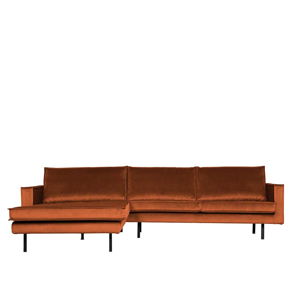 Retro Couch Aylon in Rostfarben Samt 300 cm breit