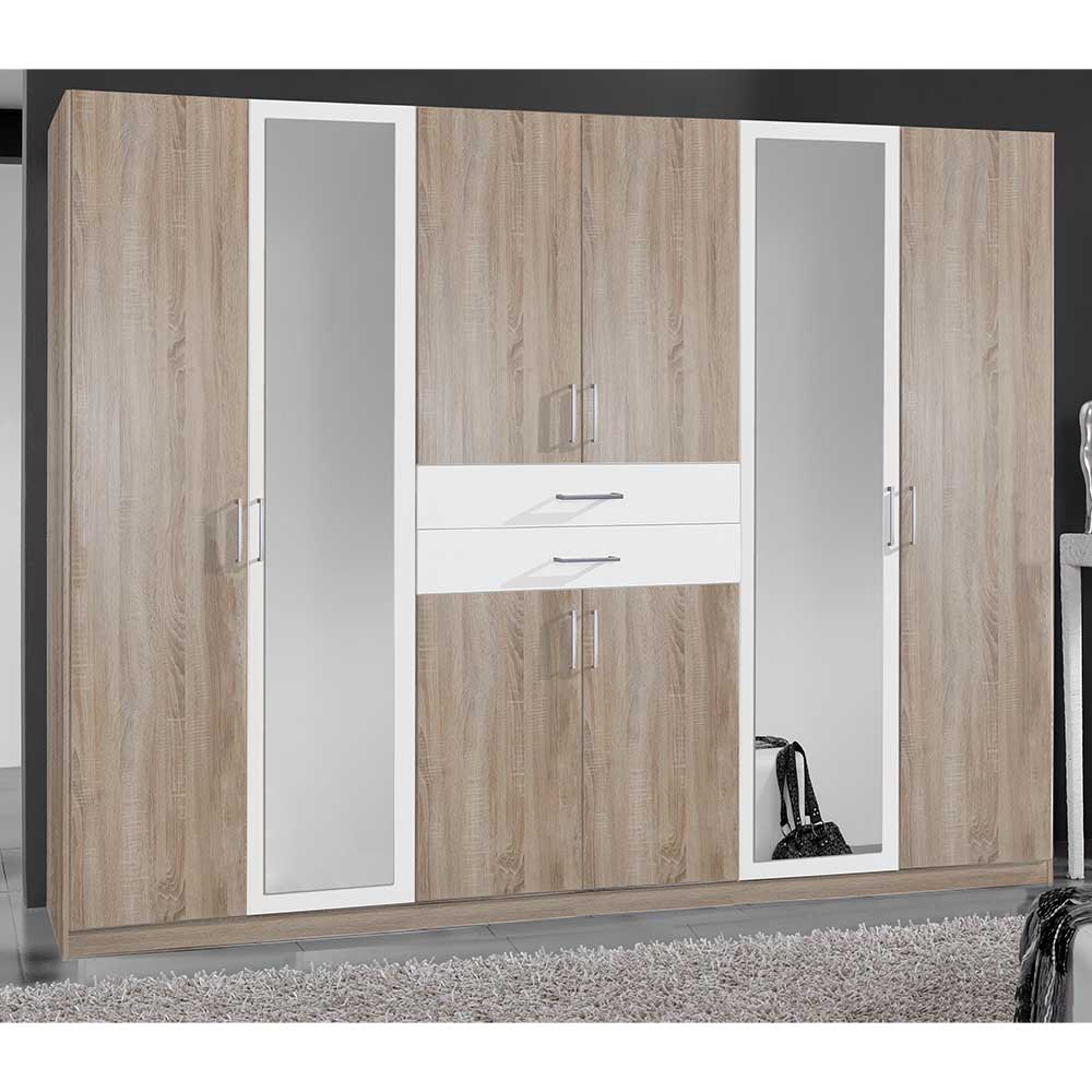 Drehtürenkleiderschrank Kofi 270 cm breit mit Spiegeln und Schubladen