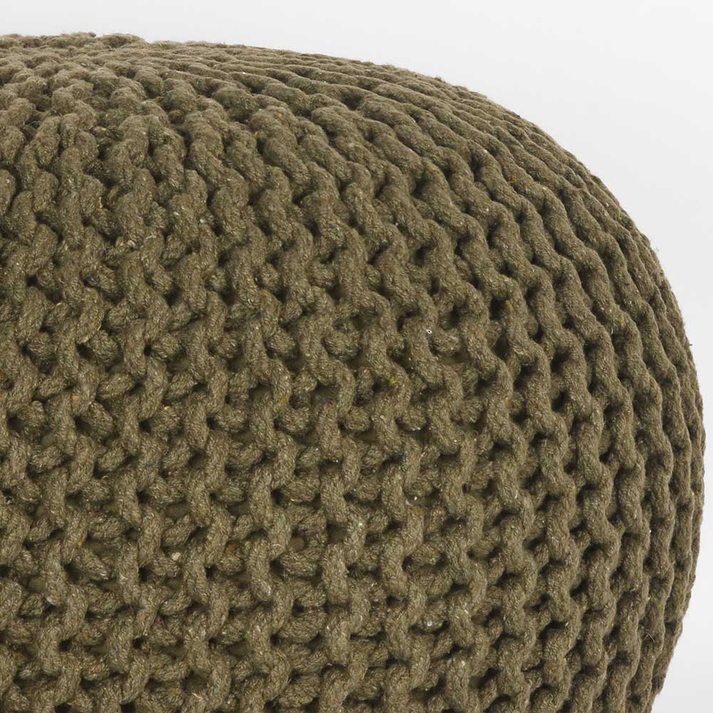 Pouf Dominico in Olivgrün aus Strickstoff