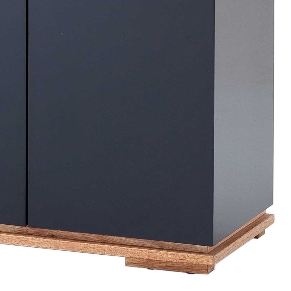 Design Sideboard Ledium in Schwarz Hochglanz mit Asteiche Massivholz