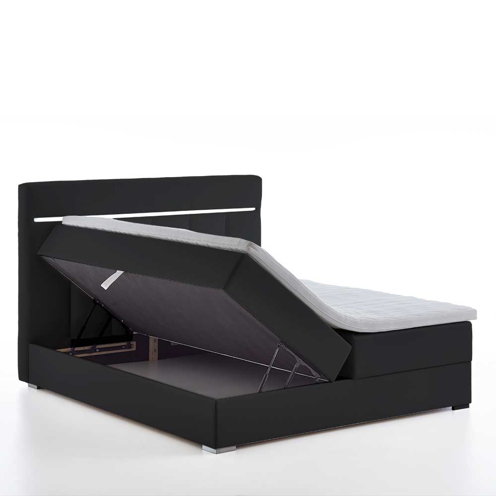 Boxspringbett Maggiore in Schwarz Kunstleder mit LED Beleuchtung