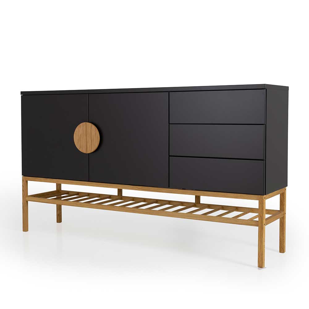 Skandi Design Sideboard Baltymore in Schwarz und Eiche 100 cm hoch