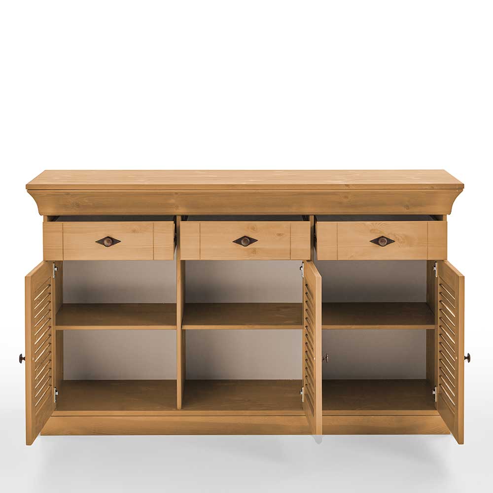 Landhaus Stil Sideboard Ruven in Kiefer Laugenfarben 144 cm breit