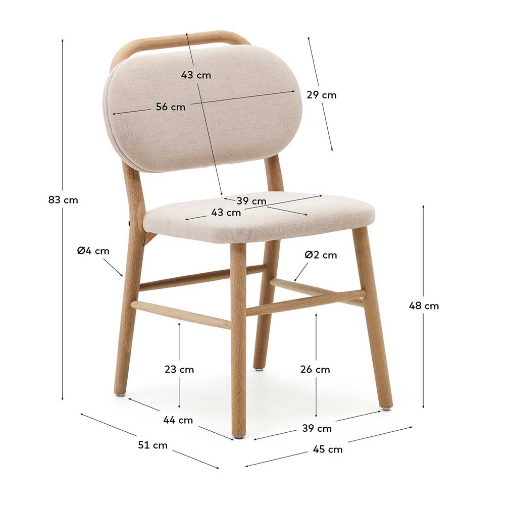 Esszimmerstühle Charlena in Beige und Eiche mit gepolsterter Rückenlehne (2er Set)