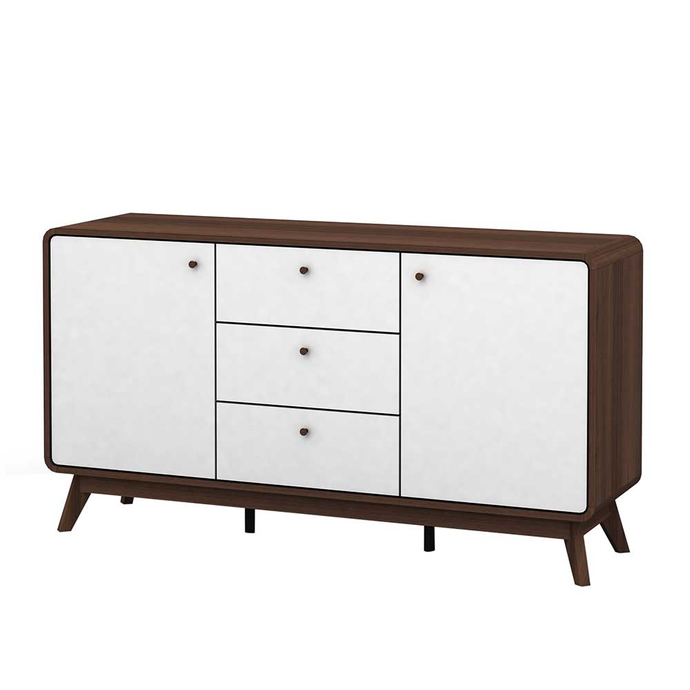 Wohnzimmer Sideboard Crenal in Weiß und Walnussfarben im Skandi Design