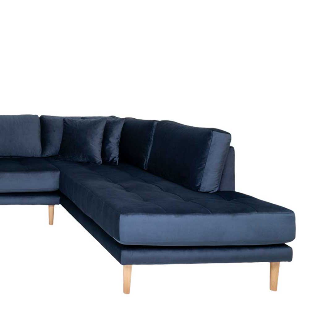 XL Wohnzimmer Couch Serra in Dunkelblau und Eichefarben