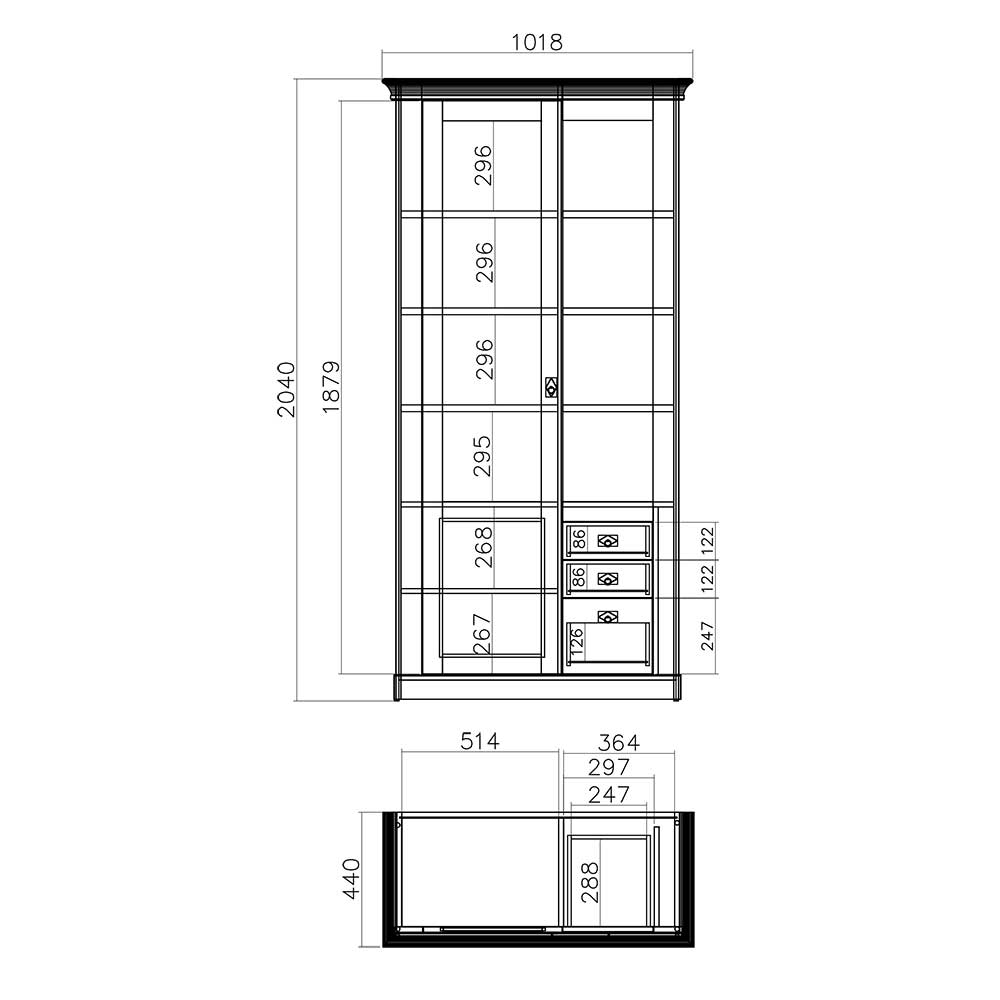 Vitrine Craiova in Weiß und Wildeiche Dekor im Landhausstil