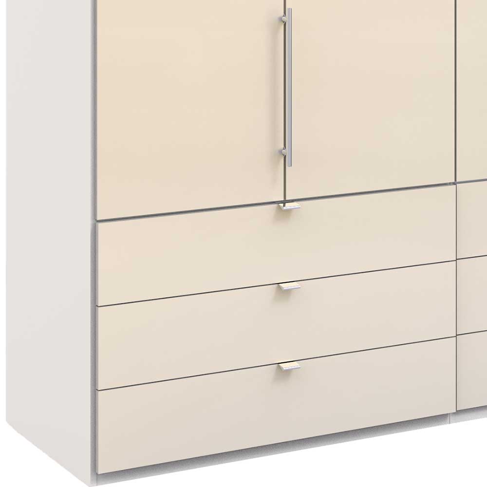 Falttürenschrank Invelita in Creme Weiß mit Glas beschichtet