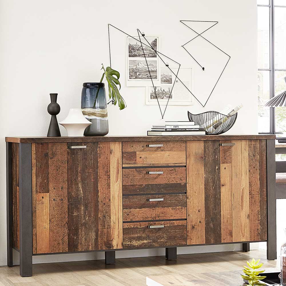 Sideboard Ayrav in Anthrazit und Altholz Optik im Loft Design