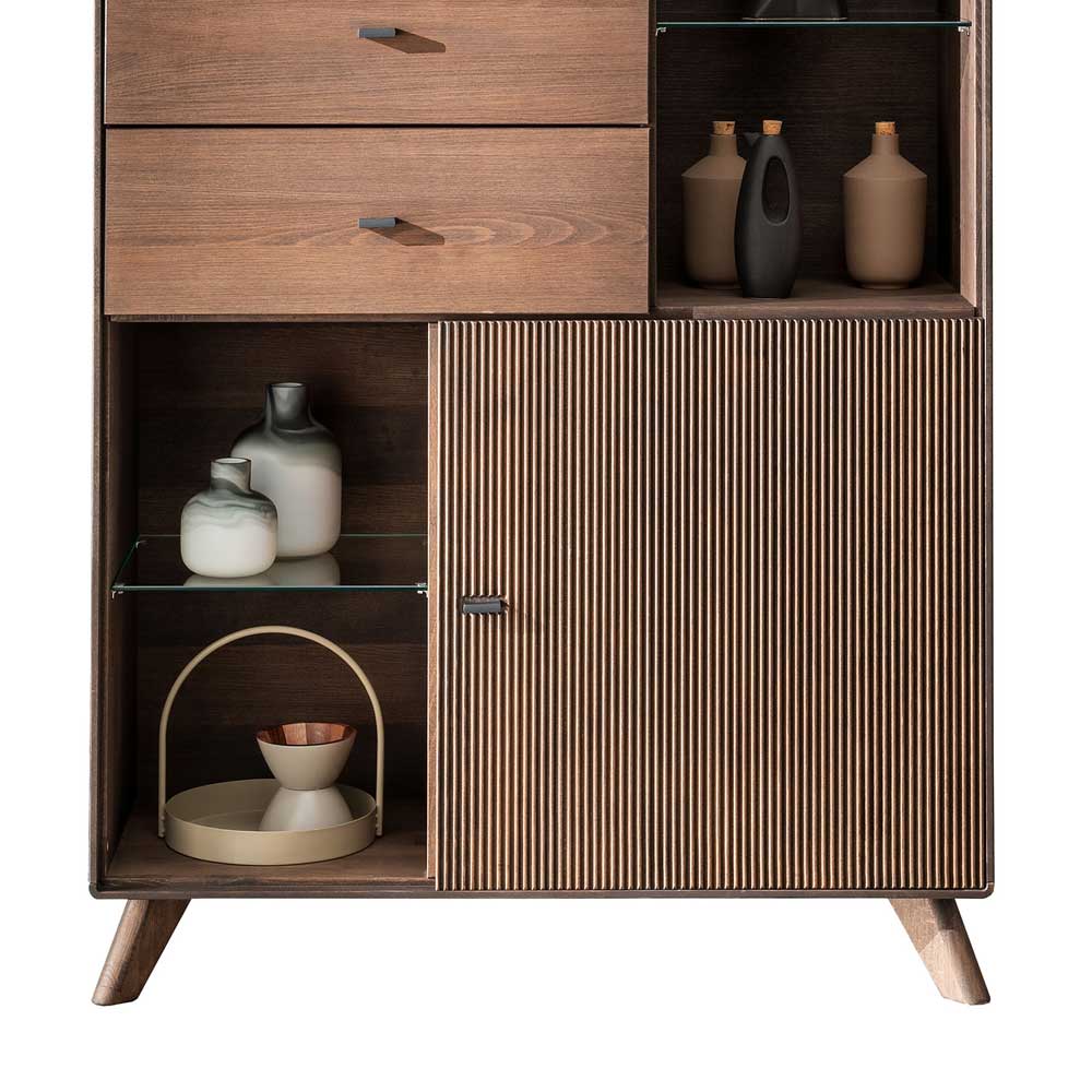 Wohnzimmerschrank Yamashiro in modernem Design - Kernbuche massiv braun geölt