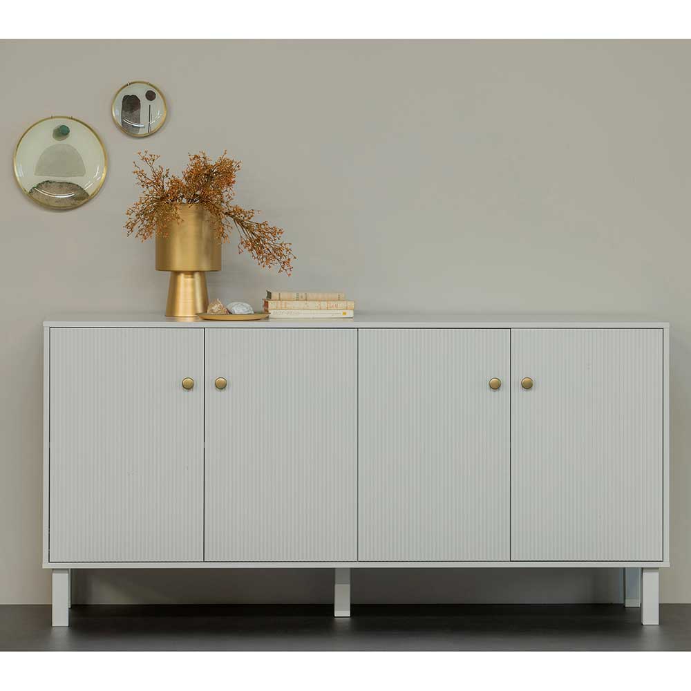 Skandi Design Esszimmersideboard Novelya in Grau mit Massivholztüren