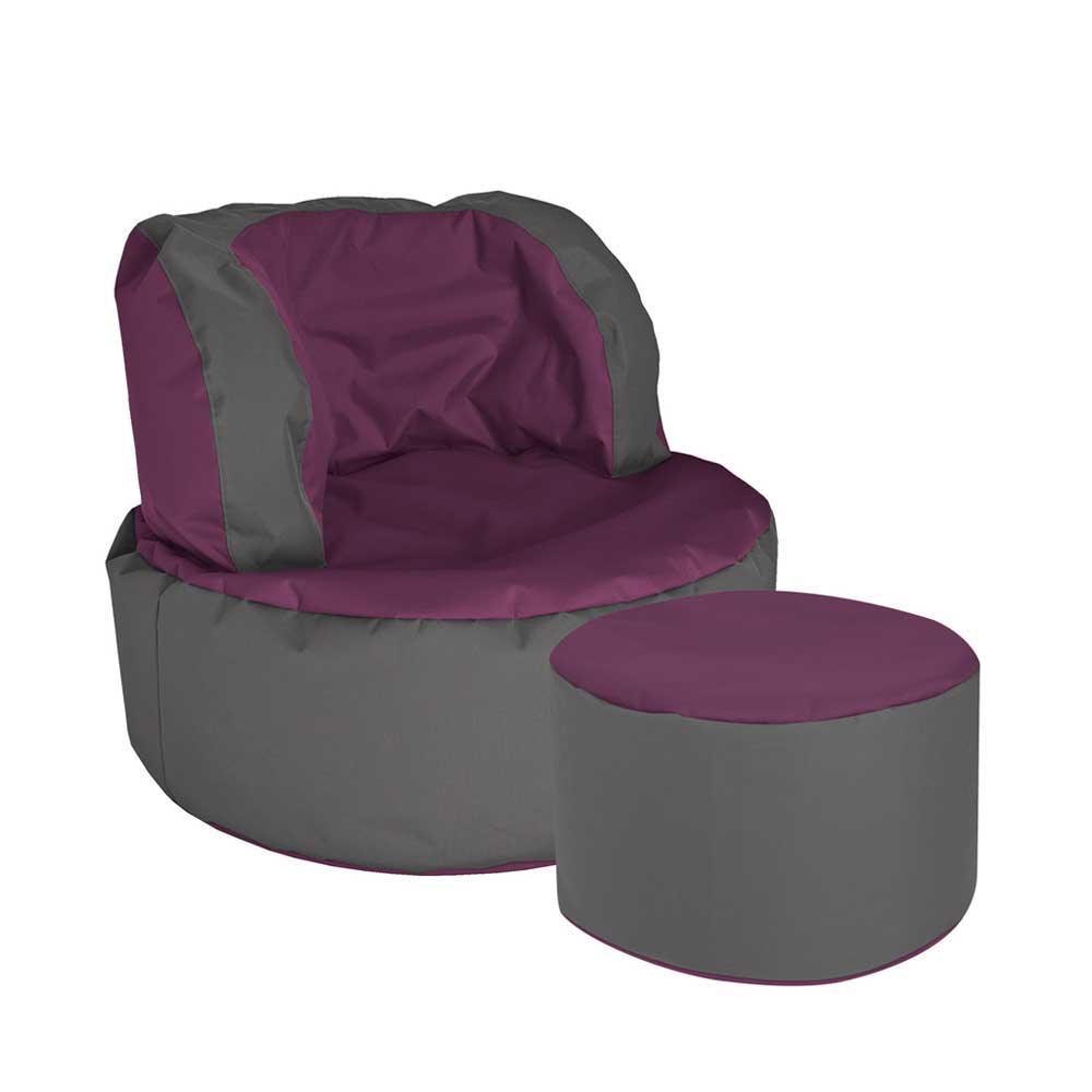 Sessel Sitzsack Kofi in Violett Grau mit Fußhocker