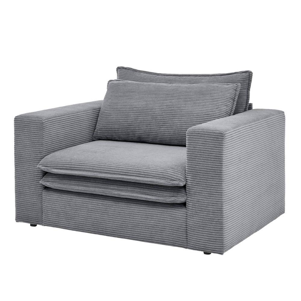 Lounge Sessel mit Hocker Eltusa in Anthrazit aus Cord (zweiteilig)