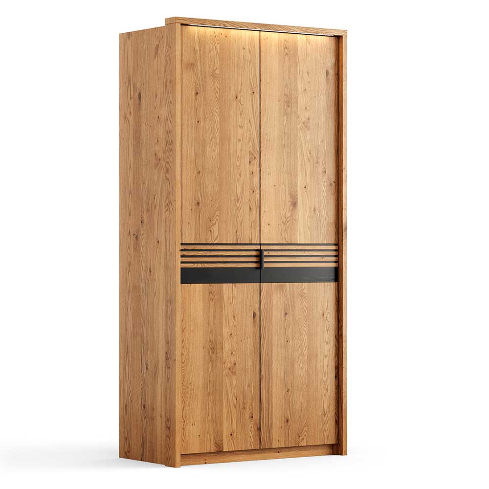 Holzkleiderschrank Bibliana aus Eiche Massivholz 106 cm breit