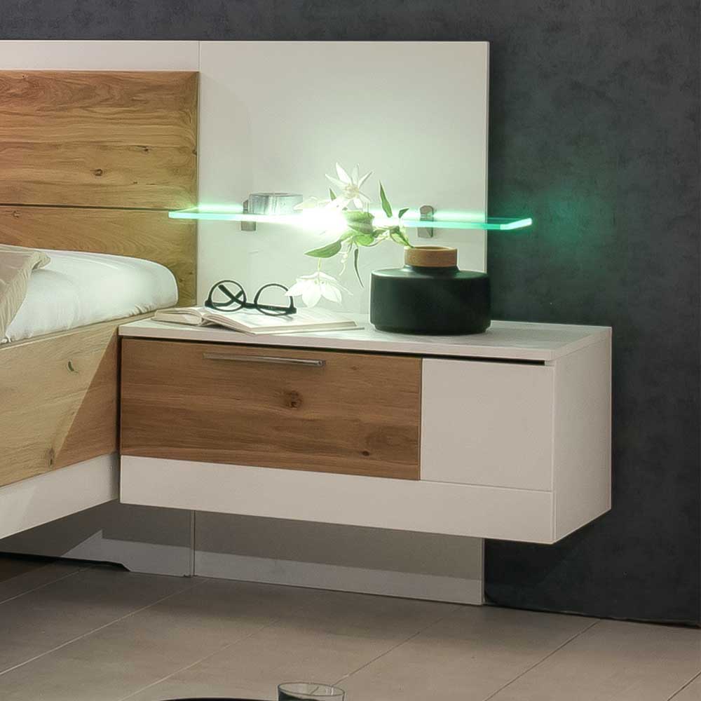 Doppel Bett Pelisor in Asteiche Bianco und Weiß 48 cm Einstiegshöhe