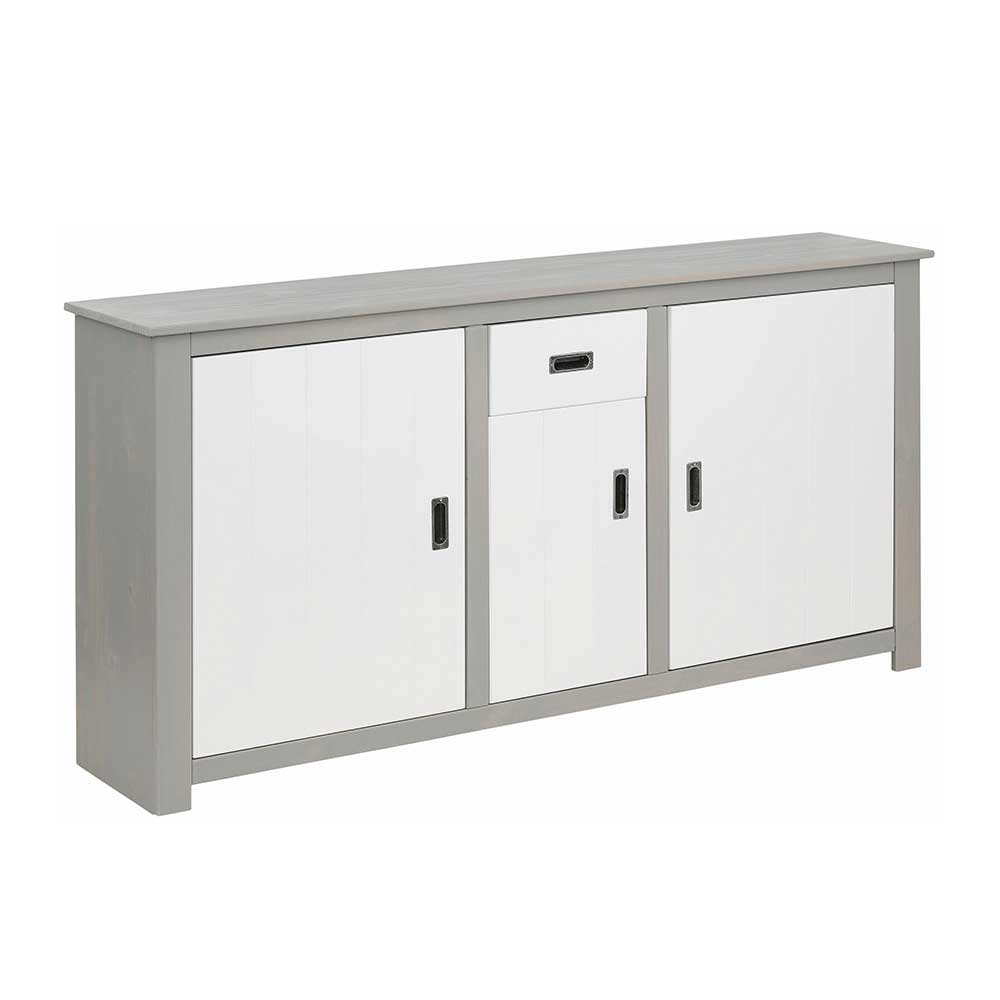 Massivholz Sideboard Narial in Weiß und Grau 3-türig